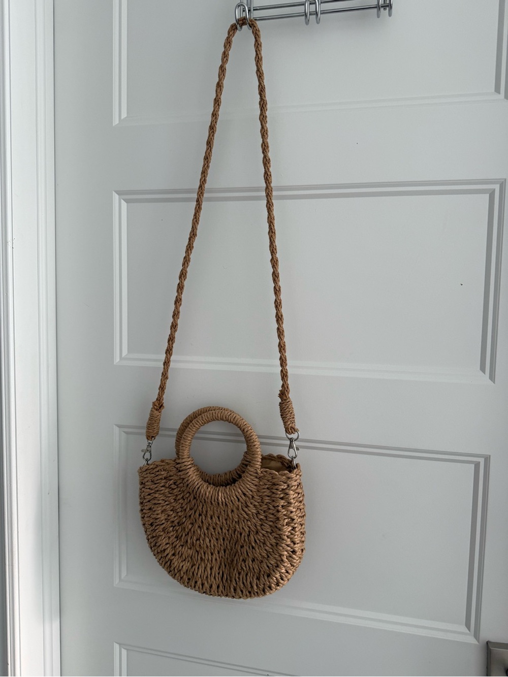 Woven Straw Half Moon Crossbody Bag Resort Vacation Purse